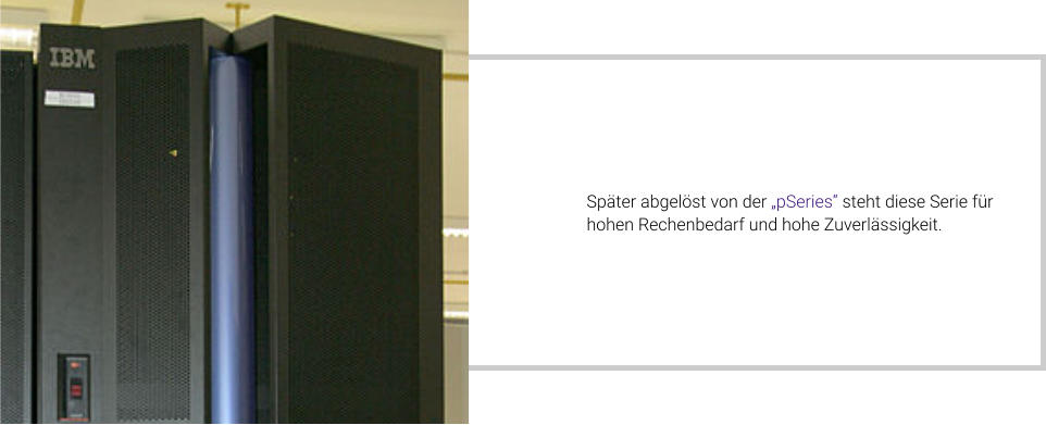 Später abgelöst von der „pSeries“ steht diese Serie für hohen Rechenbedarf und hohe Zuverlässigkeit.